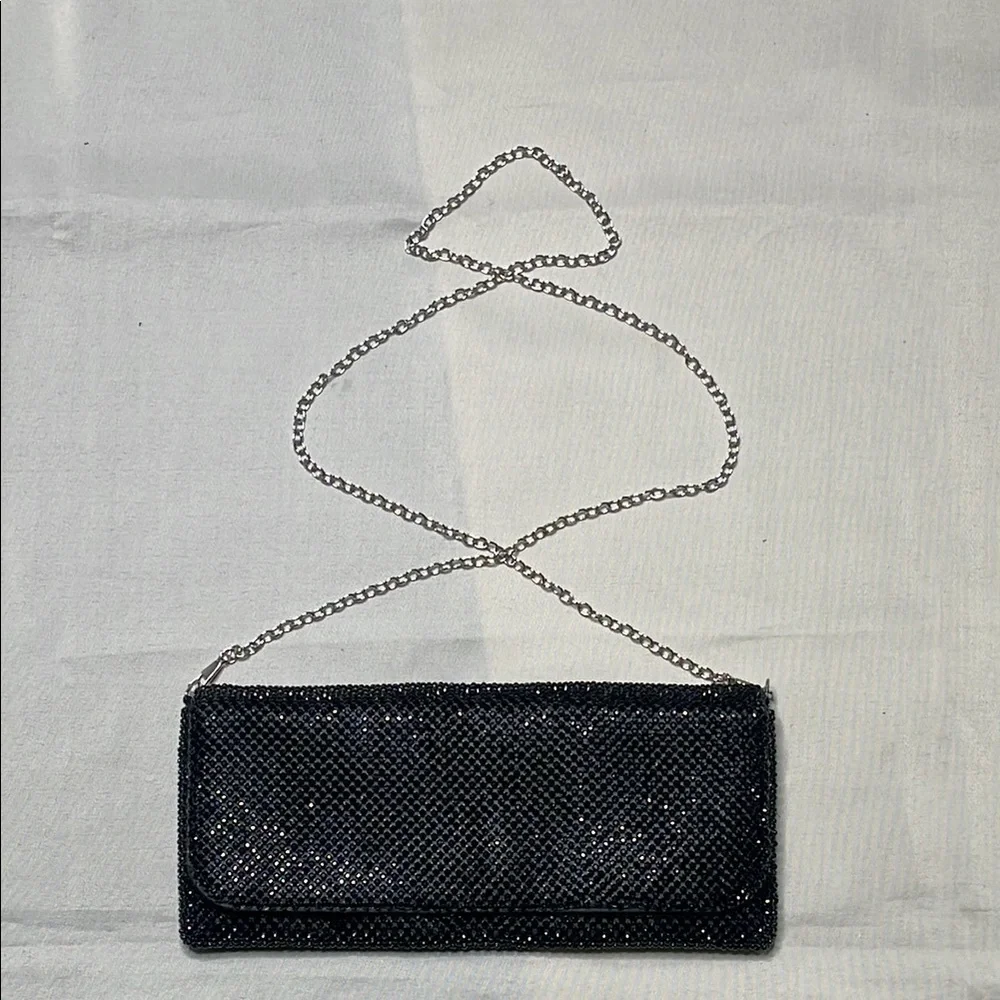 Sequin Black Evening Clutch with Chain Strap